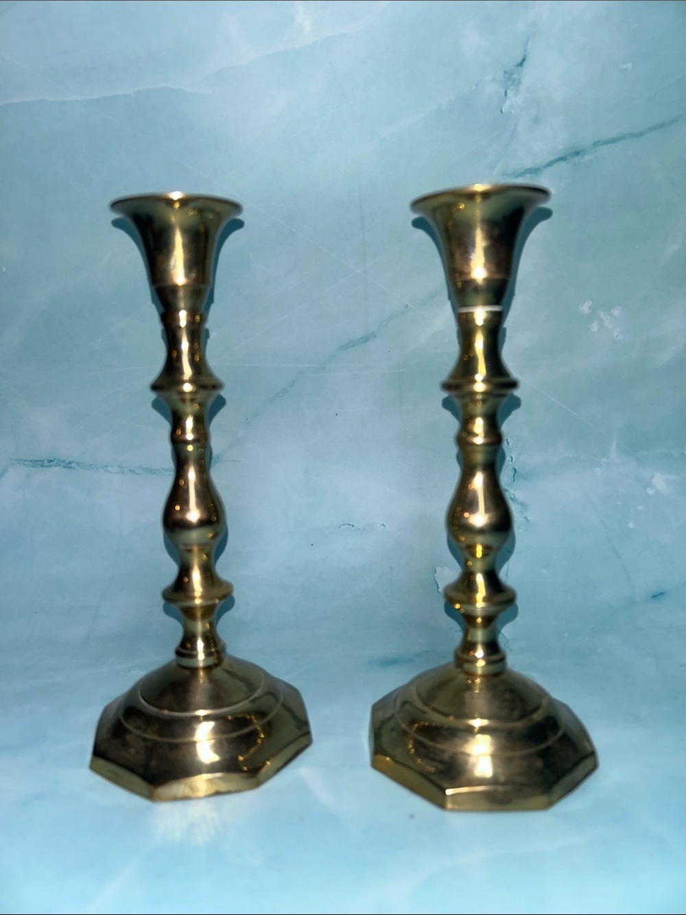 Pair 7 inches Tall Vintage Brass Candle Stick Holders 1 inches Candle sz